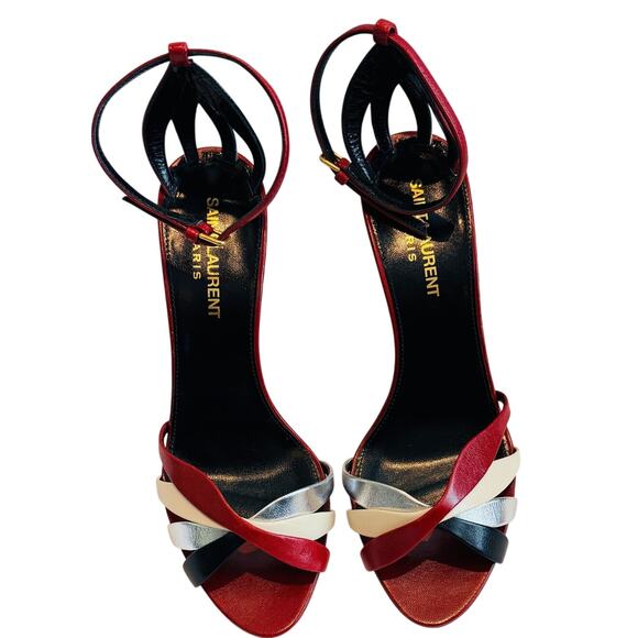 Saint Laurent Kristen 95 Calfskin Heels 36 Red Multicolor Italy Stiletto 6 - Picture 2 of 8